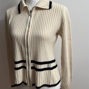 Valentino Cream and Black Ribbed Cardigan
